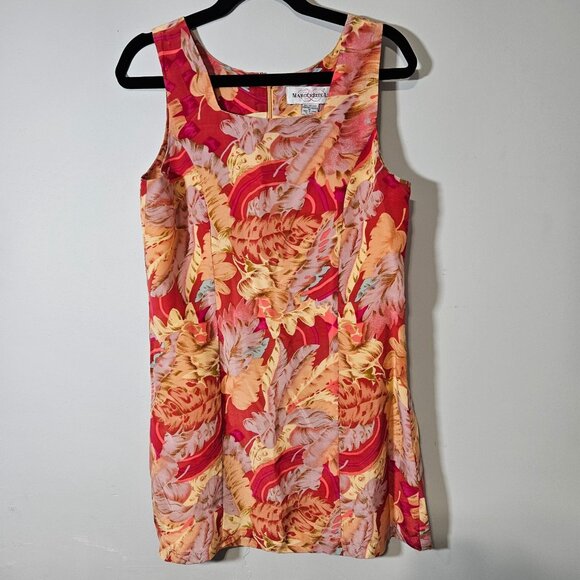 Marguerite Li Dresses & Skirts - Vintage Marguerite Li Red & Orange Tropical Print Sleeveless Silk Dress Size M